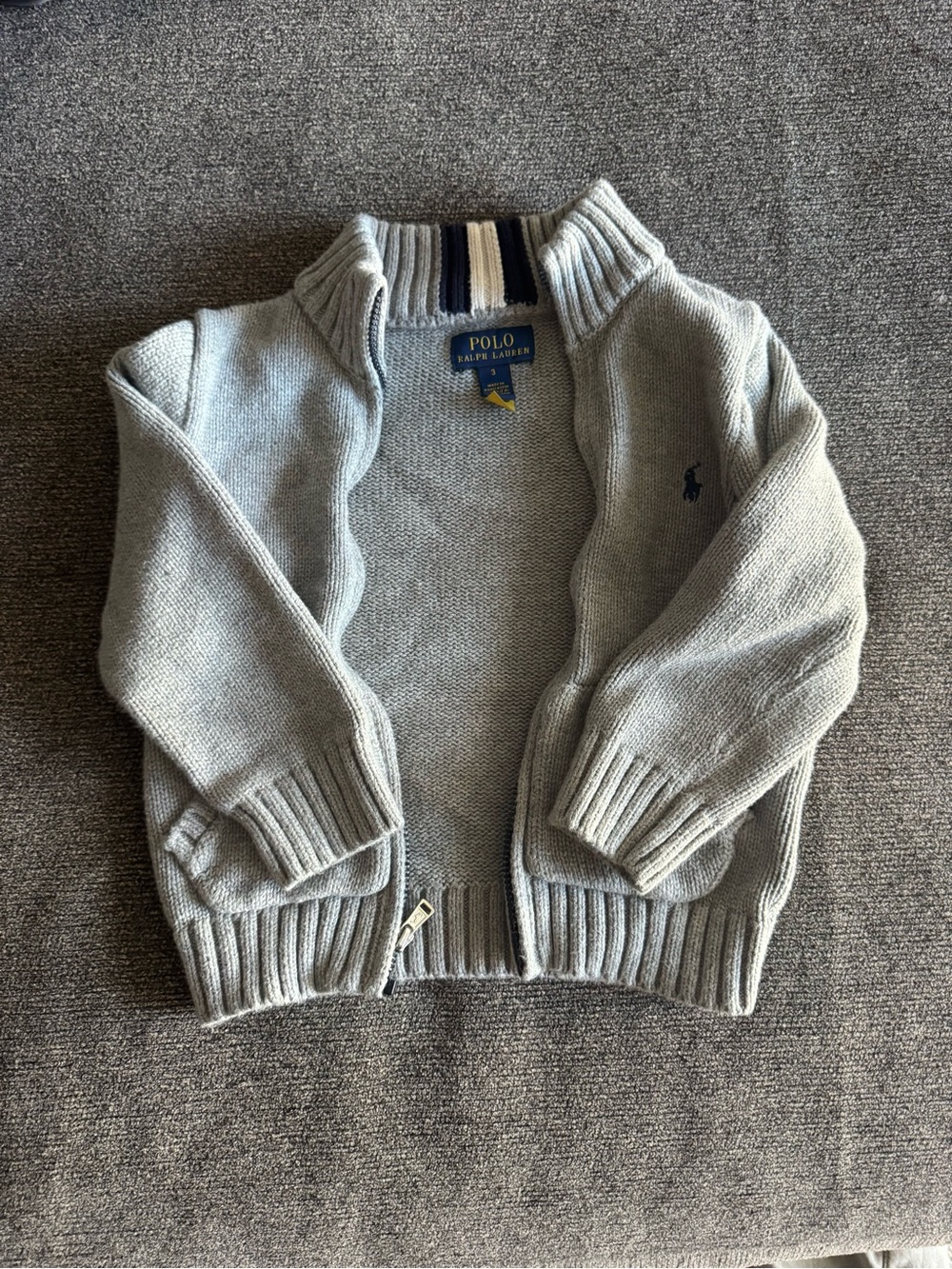 Polo by Ralph Lauren Light Gray Kids Zip Cardigan with Navy Pony